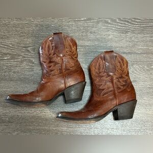 Brown Leather Cowboy Ankle Boots